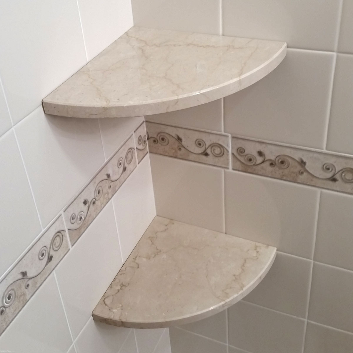 Gorgeous Travertine Corner Shower Shelf Easy Install Goshelf™