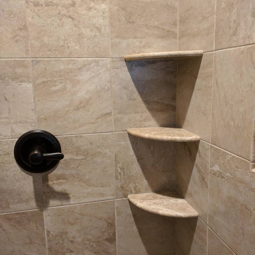 DIY shower tiling: Installing floating corner shelves 