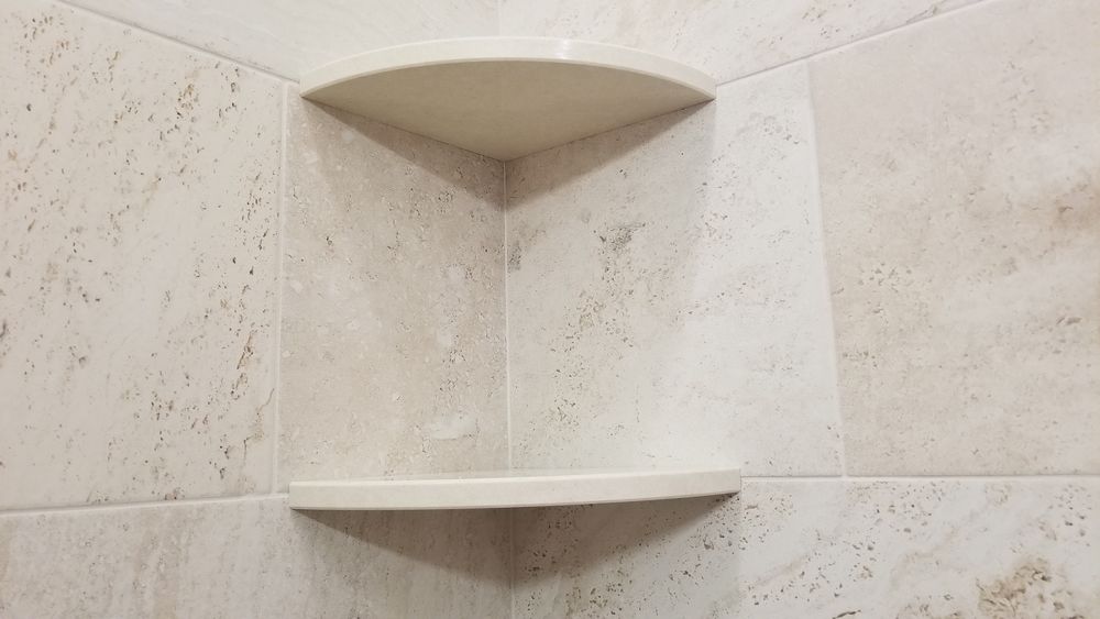 Gorgeous Travertine Corner Shower Shelf - Easy Install - GoShelf™